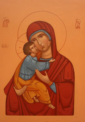 Богородиця Замилування - писана ікона, дерево, акрил, золото